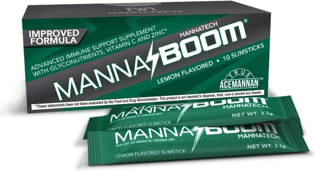Mannatech Advanced immunsupport supplement - 150% mere C-vitamin, Øget Manapol, Zink & Glycontrients for Immunitet i MannaBOOM, 10 Slimsticks