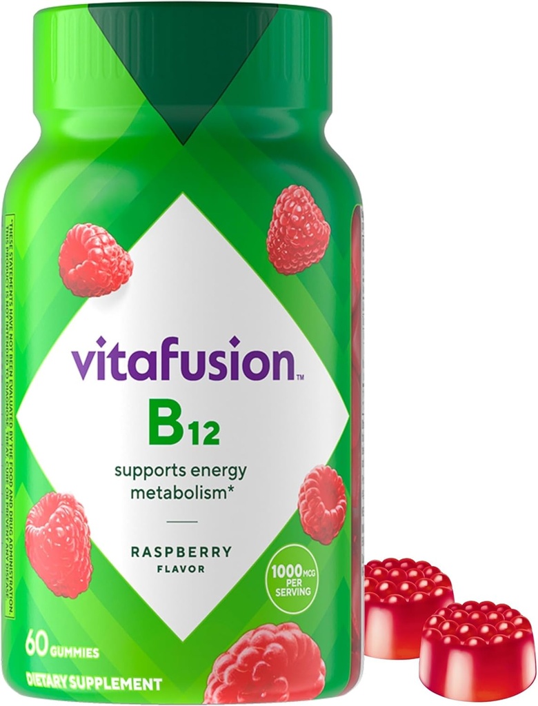 Viafusion B12 Gummy Vitamin, Lækker Raspberry Flavor, 60ct (30 dages forsyning)