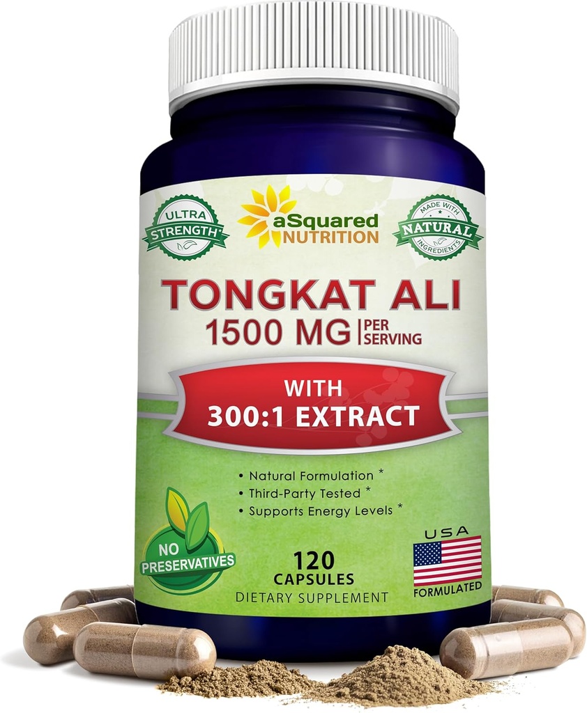 aSquared Nutrition Tongkat Ali 1500mg - 120 Kapsler - Longjack (Eurycoma Longifolia) Extract Supplement & Long Jack Root Powder Pills - Tongkat Ali for mænd og kvinder