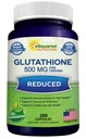 aSquared Nutrition Reduceret Glutathione 500 mg per servering supplement - 200 kapsler -L- Glutathion Antioxidant til at understøtte leversundhed & Detox - Max Strength Powder piller til at hjælpe immunforsvar & hjerne funktion