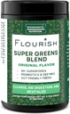 Flourish Super Green. Green Powder Mix for Energy, med Chlorella Organic Spirulina, Beet Root Powder, Enzymes & Probiotika, Original, 30 Servere