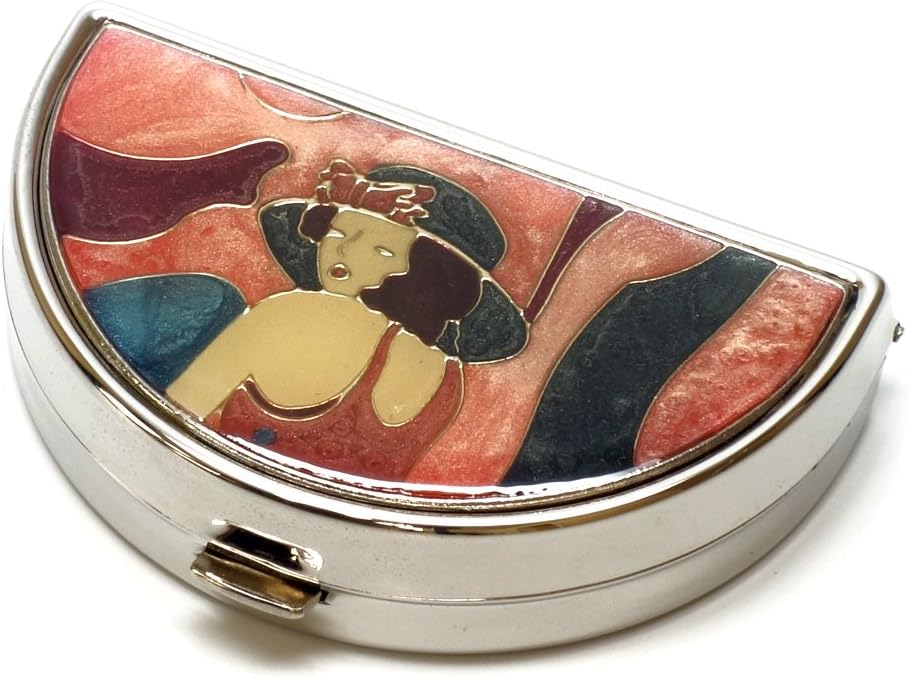 9352 Semi- Circular Small Pill Box Organizer Pewter Sølv Pink Kvinder rejse Pill sag Purse Pocket Container Daglig transportabel medicin Vitamin Box Medicin supplement Mini Storage