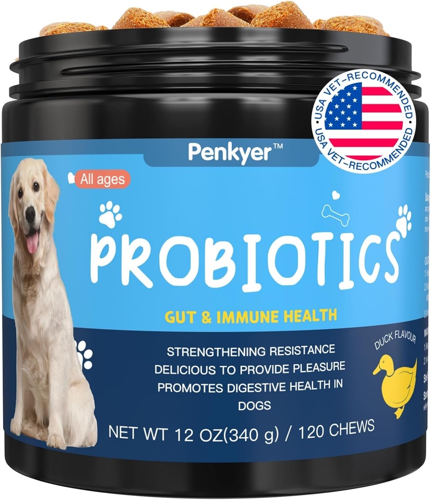 Probiotika til hunde, Hund Probiotiske Chews for Gut Immunity Health Gær Itchy Hudører Puppy Probioticos fordøjelsesenzymer med Prebiotika Chewable Reducere Diarré Gas Allergier