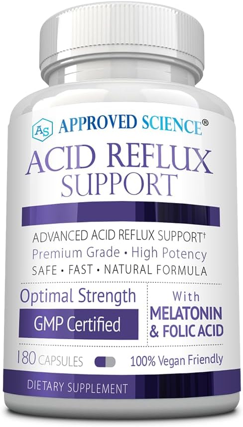 Godkendte Science ® Acid Reflux Support - med Melatonin, Marshmallow Root, L-Taurine -180 Kapsler - Vegan