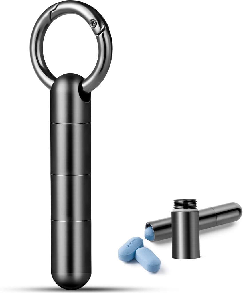 TISUR Keychain Pill Holder, Titanium Pill sag Lille Pill Organizer Vandtæt Pill Box, EDC Portable Pill Container Metal Tube til Rejser Purse Outdoor