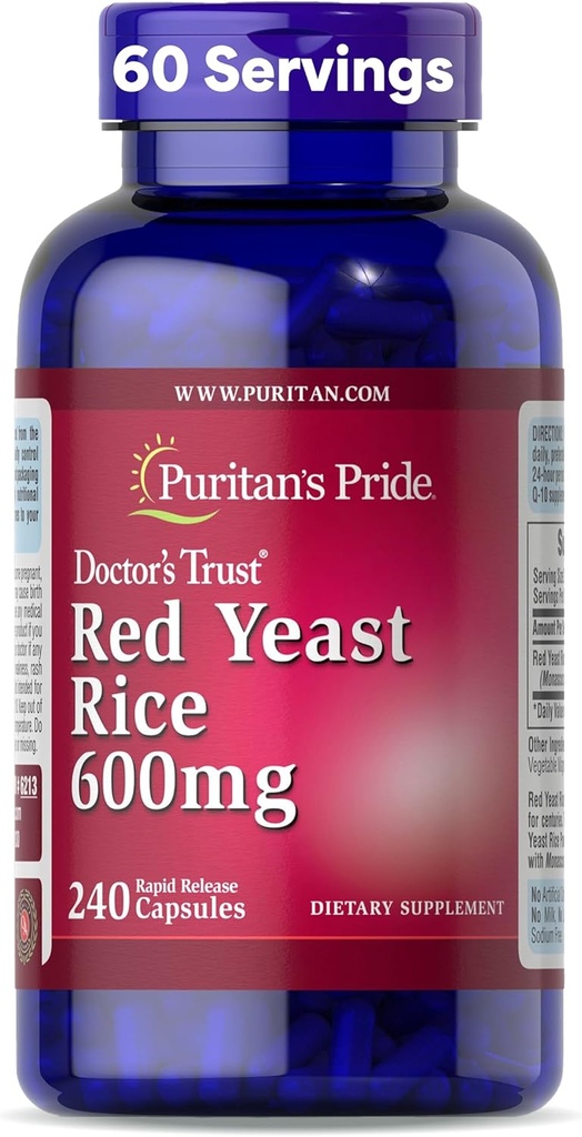 Puritan 's Pride Doctors Trust ® Red Yeast Rice 600mg, Kosttilskud, 240 Rapid Release Kapsler