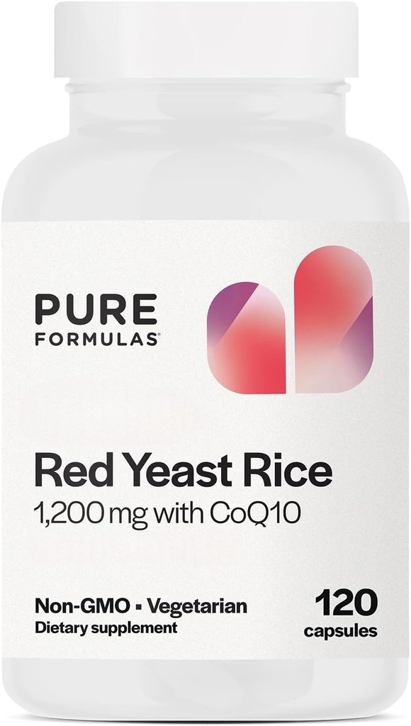 PureFormulas Extra Strength Red Gær Rice 1200mg med CoQ10 100mg, Citrin- Free, Non- GMO, Gluten- Free, 120 Kapsler (2 Måneders Tilgang)