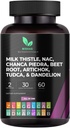 Mishas Nutracatives Milk Thistle Dandelion Root, NAC og TUDCA Supplement - Understøtter leversundhed, leverrensning Detox, Nyre og respiratorisk sundhed & fordøjelsessystem - 60 Veganske kapsler