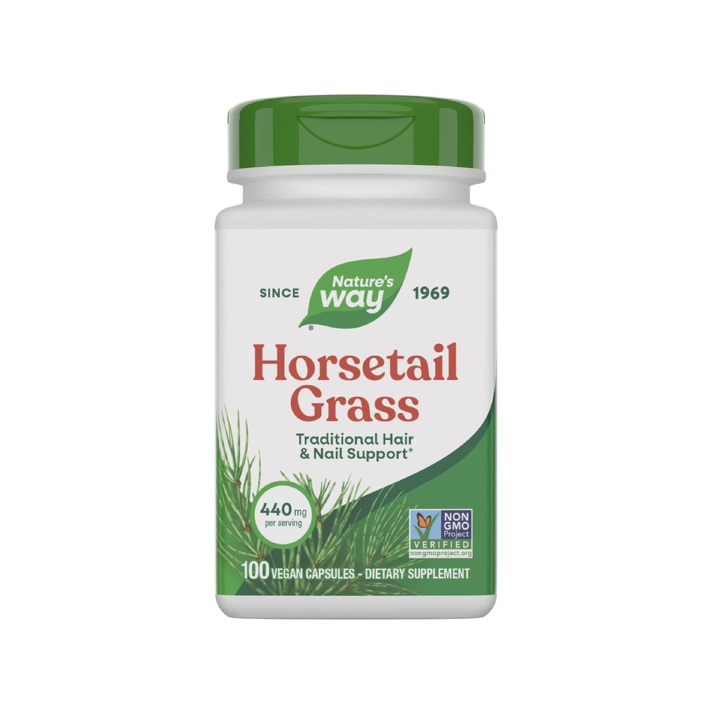 Nature 's Way Horsetail Grass, Traditional Hår & Nail Support *, 440 mg per servering, Non- GMO Project Verified, Vegan, 100 kapsler (Packaging May Vary)