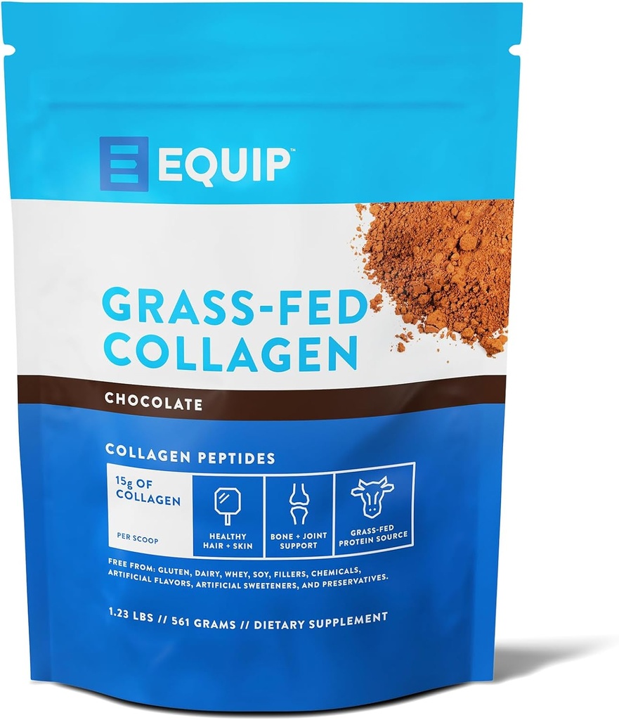 Equip Foods Grass Fed Collagen Pulver • 124; Hydrolyzed Bovin Collagen Peptider med Aminosyrer • 124; Prime Beef Collagen for sunde Joints, Hud & Nails • 124; Non- GMO, Paleo Friendly • 124; 30 Servering, Chokolade