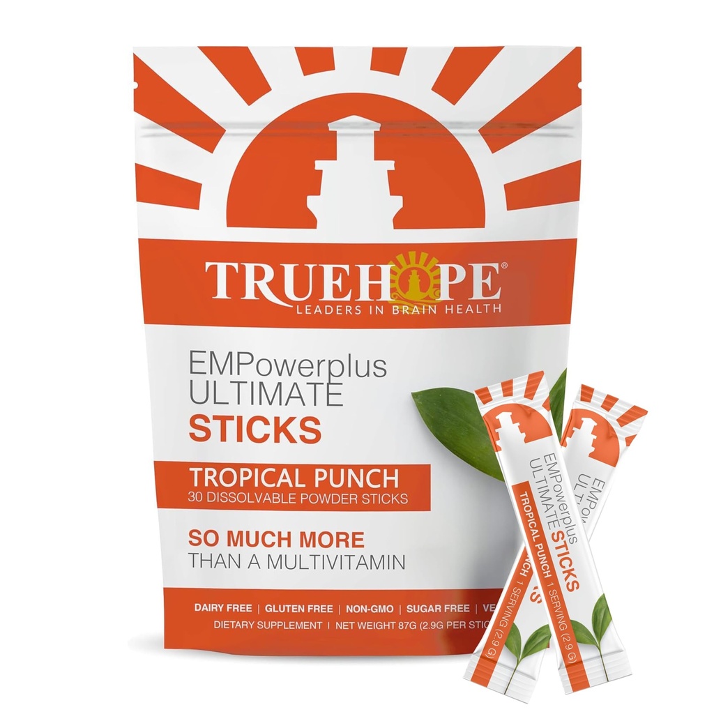 Multivitamin Nootrop Pouches med Inositol, D-vitamin, C-vitamin, Selen, Cholin, Pantothensyre, Niacin, Jod - Once- Per- Day EMPowerplus Ultimate Sticks - 30 Greve, Tropical Punch