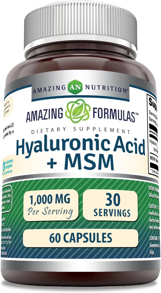 Amazing Formulas Hyaluronic Acid & MSM Supplement | 1000 Mg Per Serving | Capsules | Non-GMO | Gluten Free | Made in USA (1 Pack, 60 Count)