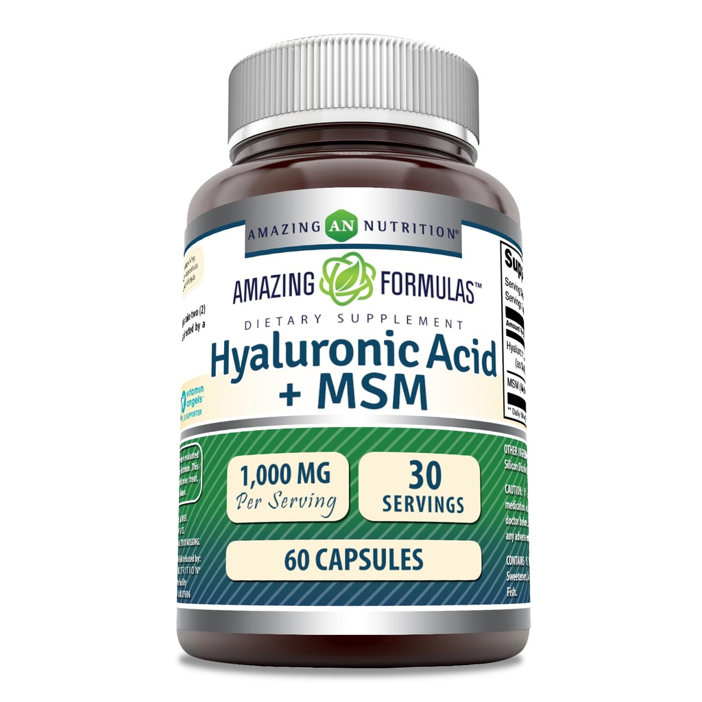 Amazing Formulas Hyaluronic Acid & MSM Supplement- 124; 1000 Mg Per Serving Mead124; Kapsler 124; Non- GMO Mead124; Gluten Free Mead124; Made in USA (1 Pack, 60 Count)