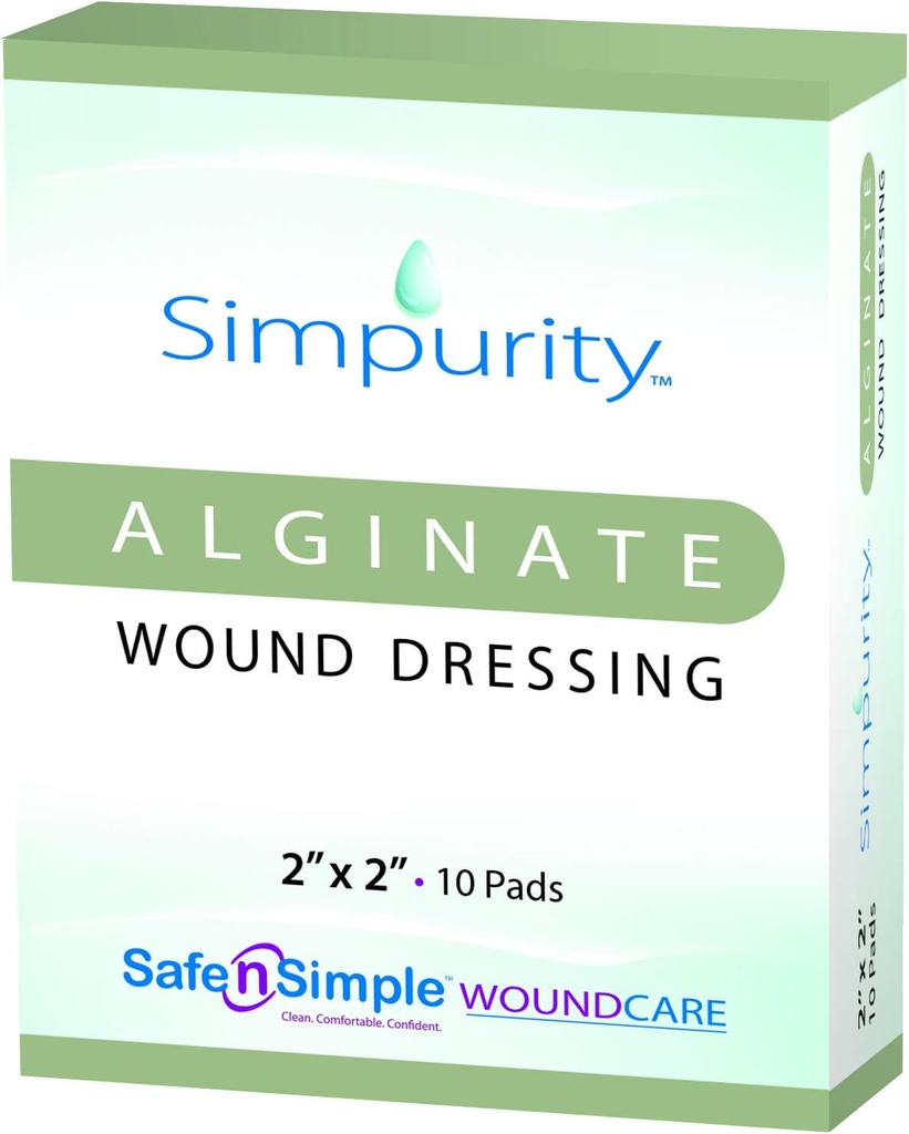 Calcium Alginate Sår Dressing 2 "x 2" -Simplity- Individuelle Thick Pads Antimikrobiel Alginate Klædning Fiber polstring Medical Sund Care Produkter til Bed Sore- Pressure Sore- Leg Ulcer- Diabetic Foot