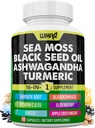Wixar Sea Moss 3000mg Black Seed Oil 2000mg Ashwagandha 1000mg Gurkemeje 1000mg Bladerwrack 1000mg Burdock 1000mg & C & D3-vitamin med Elderberry Mælkebøtte Gul Dock Chlorophyll ACV - 90 kapsler