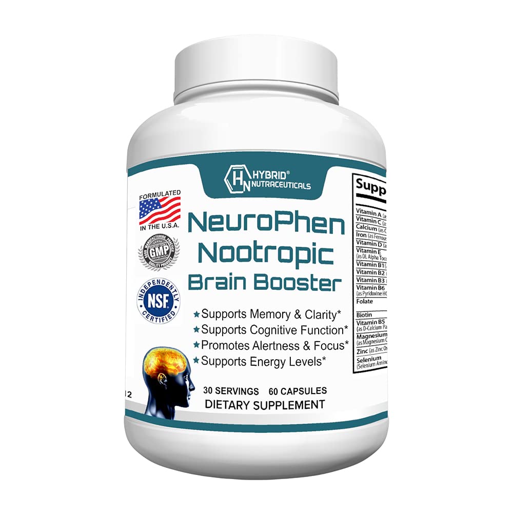 Hybrid Nutracatives NeuroPhen Nootropics Brain Booster Supplement - Focus Supplement, Memory Supplement for Brain med Bacopa Extract, Phosphatidylserin, Huperzine A - 60 Kapsler
