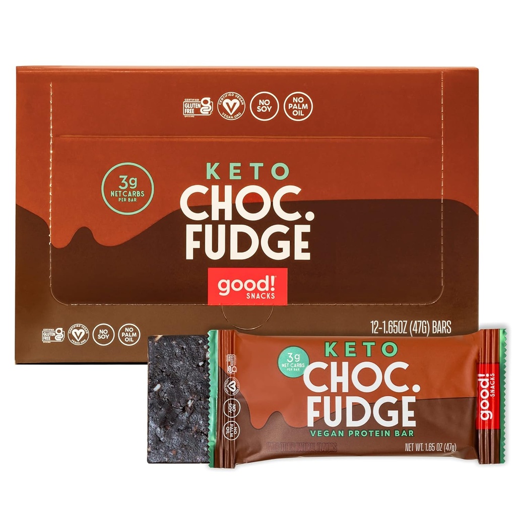 Godt! Snacks Chokolade Fudge Keto Protein Bar, Vegan, Soy & Gluten Gratis, Lavsukker Meal Erstatning, 11g High Protein, Natural Sund Snack, For Atleter & Aktiv livsstil, 3g Net Carbs, 12 Barer