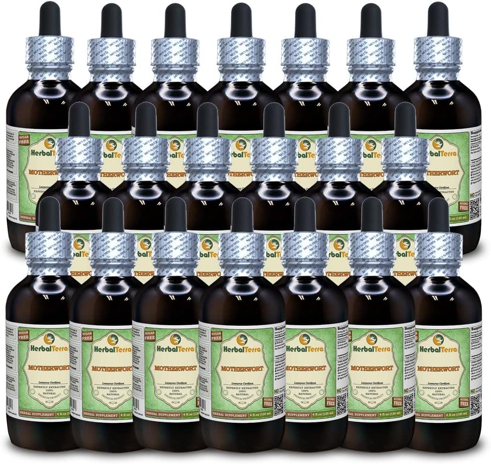 Motherwort (Leonurus Cardiaca) Glycerit, Organic Tørret Herb Alkohol- Free Liquid Extract (Brand Name: HerbalTerra, Stolt Made in USA) 20x4 fl.oz (20x120 ml)