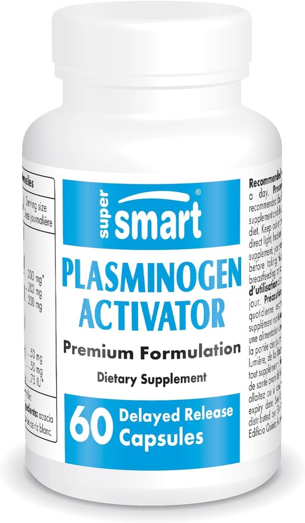 Supersmart - Plasminogen Activator (Advanced Formel) - med Pterostilben, Nattokinase, Serrapeptase, OPC - High Potency Antioxidant Support 124; Non- GMO & Gluten Free - 60 forsinkede udgivelseskapsler