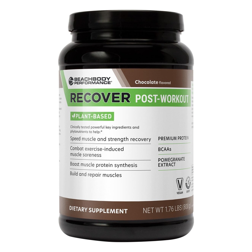 BODi Recover Plant- Based Protein Powder Blend- Post- Workout Chocolate Plant- Based Supplement for Muscle Recovery med 20g Protein, BCAA, Pomegranate Extract - Hurtig Inddrivelse - 20 Servering Tub