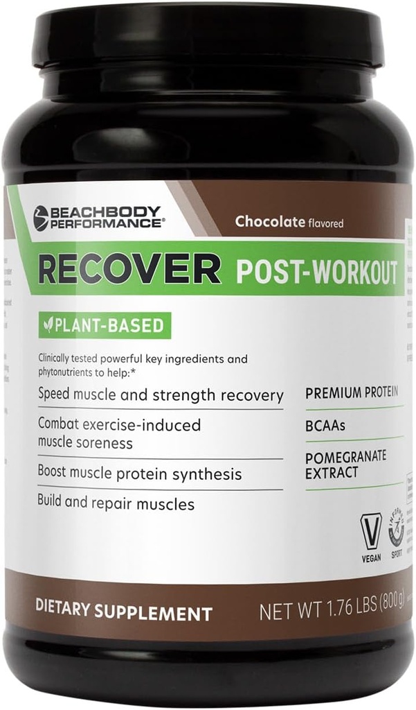 BODi Recover Plant- Based Protein Powder Blend- Post- Workout Chocolate Plant- Based Supplement for Muscle Recovery med 20g Protein, BCAA, Pomegranate Extract - Hurtig Inddrivelse - 20 Servering Tub