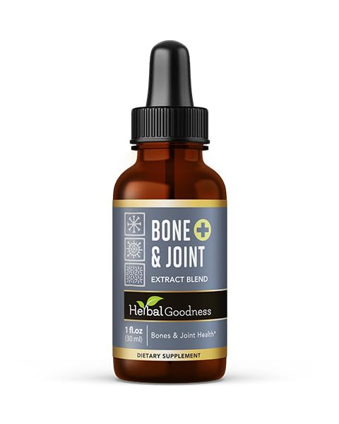 Herbal Goodness Bone og Joint Liquid Extract 1oz - Organic Bone and All Joint Health, Muscle Support, Knee Diskomfort med Calcium, Magnesium, Glucosamin og Chondroitin for mænd og kvinder -1 btl