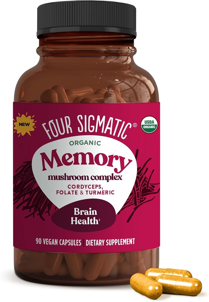 Fire Sigmatic Memory Capsules Measures 124; Reducer hjerne tåge & Forbedre Memory Measures 124; Nootrope Supplement for Brain Support med Cordyceps Mushroom, Gotu Kola, Turmerisk, Ashwagandha & Folate Measures 124; 30 Serveringer