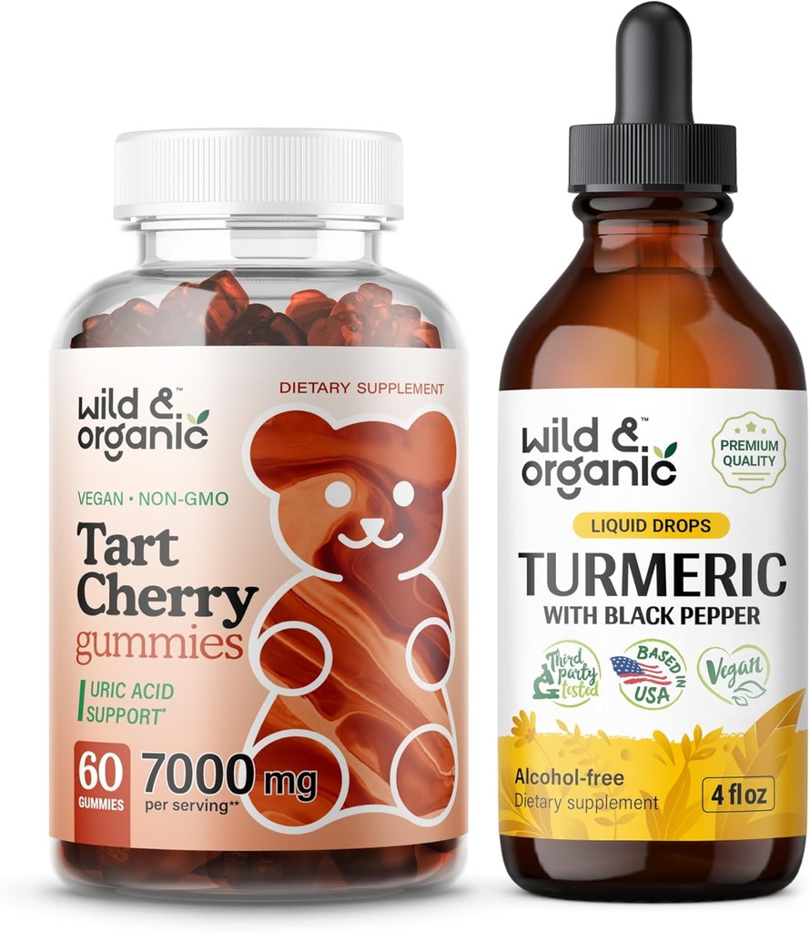 Wild & Organic Tart Kirsebær Gummies & Gurkemeje Tinktur 4 fl oz