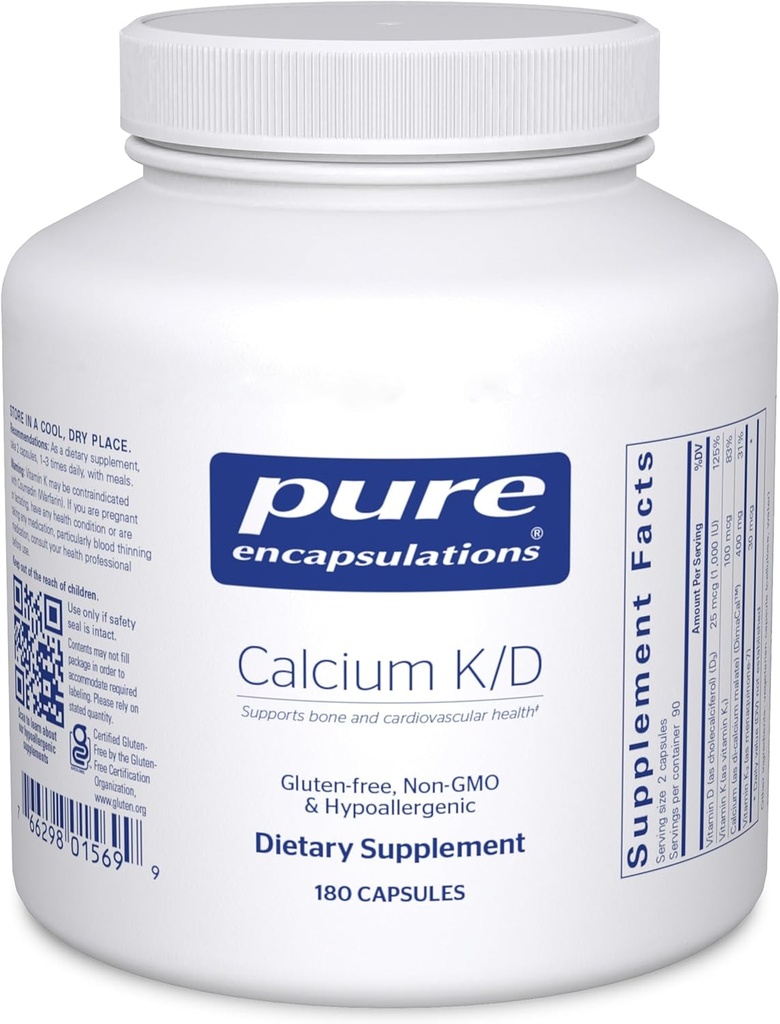 Ren indkapsling Calcium K / D; Supplement for benstyrke, immunsystem, kolon og cardiovaskulær sundhed *