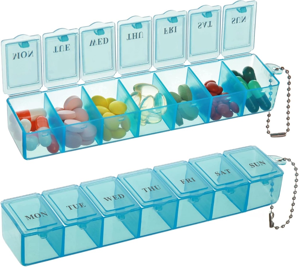 2 Pack Weekly Pill Organizer, Stor 7 Day Pill Box, Daily Vitamin Case Medicine Box, Pill Containers for Medicine Supplements Fish Oil (blå)
