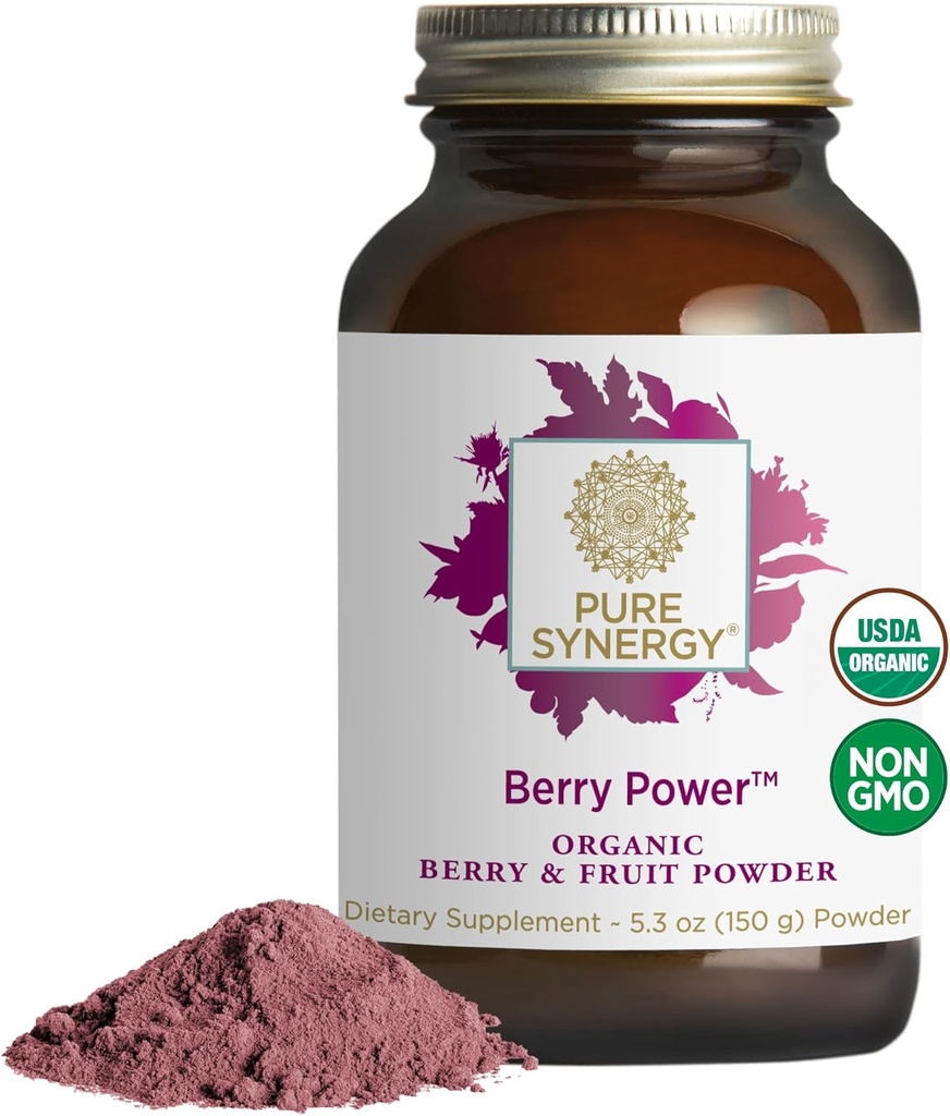 PURE SYNERGY Berry Power Note 124; Organic Berry and Fruit Powder Note 124; Antioxidant Supplement med Organic Acai, Camu Camu, og Wild Blueberry BREY124; for sund aldring, immunforsvar og hudstøtte (5.3 oz pulver)