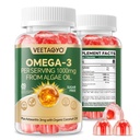 Vegan Omega 3 Gummies 1200mg - Dual Layer - Fish Oil Alternative, Marine Alger Omega 3 Supplement DHA 600mg, EPA 400mg med Astaxanthin, Sugar Free, 60 Cts