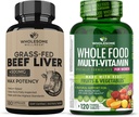 Grass Fed Desiccated Beef Liver Capsules (180 Pills, 750mg Each) + Whole Food Multivitamin for Women - Natural Multi Vitamins, Minerals, Organic Extracts Bundle