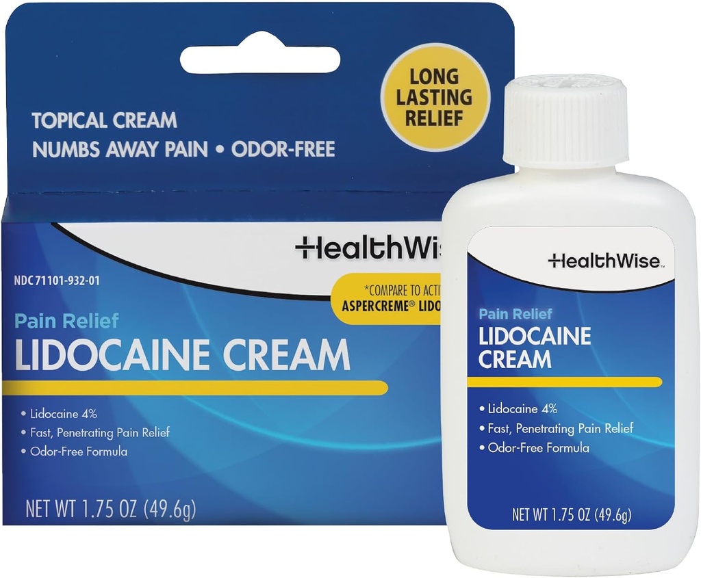 HealthWise maksimal styrke Lidocain Cream Note 124; Numbs Away Pain