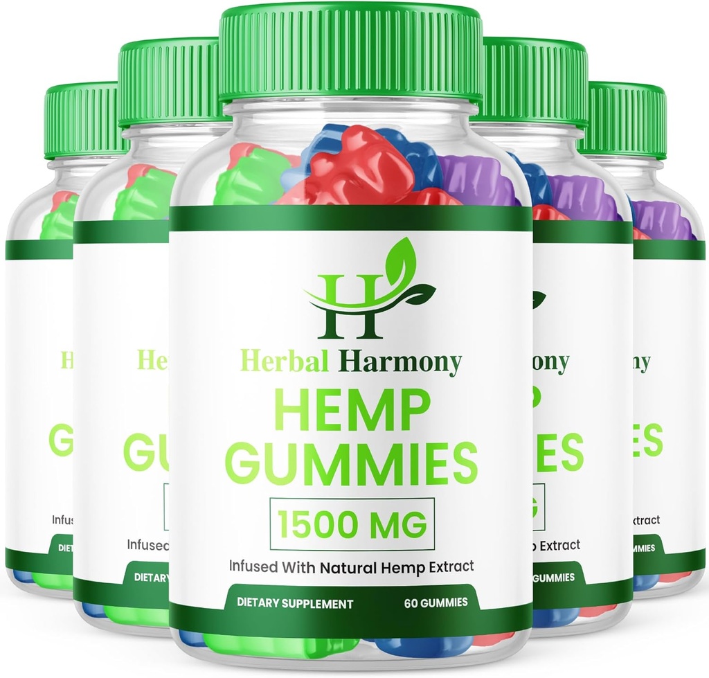 (5 Pack) Herbal Harmony Hemp Gummies - Official Formula - Herbal Harmony Gummies Maximum Performance Hemp Blend Extra Strength, Great Taste 25mg Per Gummy, 1500mg Per Bottle New 2024 (300 Gummies)