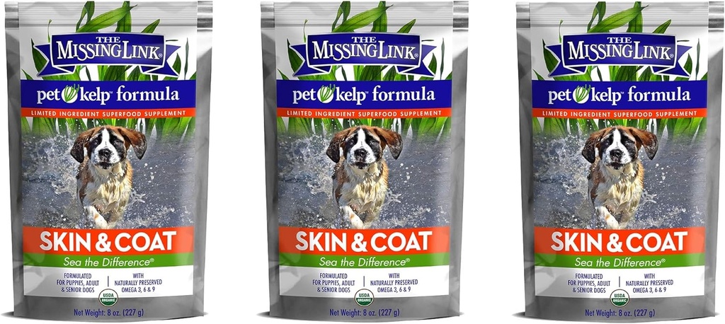 Den manglende Link 3 pakke Pet Kelp Formel, 8 Ounces Hver, Superfood supplement til hunde, Hud og Coat