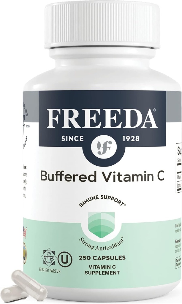 FREEDA-vitamin C - C-vitamin C 500 mg - Kosher - kraftig antioxidant immunforsvar - sensitiv mave-vitamin C-kapsler Calcium Ascorbat - C-vitamin 500 mg - VIT C-tillæg (250 Tæl)