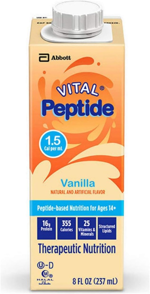 1.5 Cal, 24 Greve, Komplet, Balanceret Nutrition Formel for alder 14 + med GI Betingelser, med 16g Protein og Prebiotika, til Oral eller Tube Fodring, Vanilla, 8-fl- oz Carton