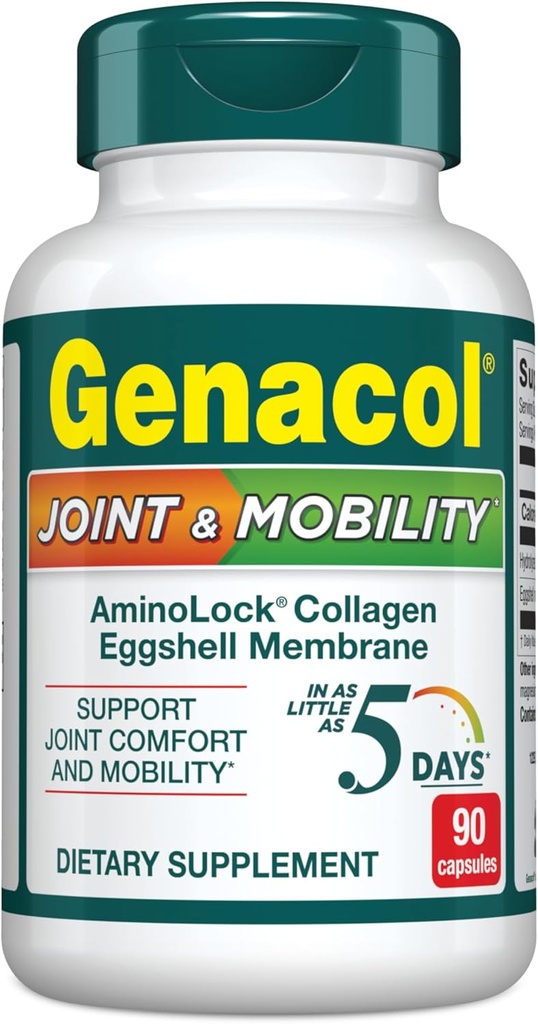 Genacol Joint & Mobility - Æggeskal Membrane og Ultra-Hydrolyzed Collagen Peptider, Support Joint Comfort & Mobility, Resultater i så lidt som 5 dage, 90 kapsler (30-dages forsyning)
