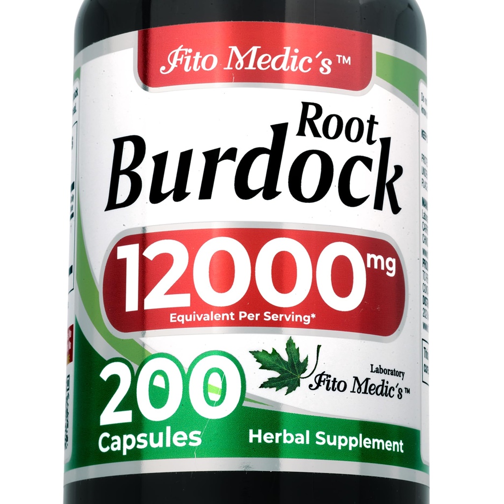 FITO MEDIC 'S Lab er 124; Burdock Root er 124; Burdock Root Organic er 124; 200 Kapsler er 124; 12000 mg er 124; Burdock er 124; Ultra høj Absorption.