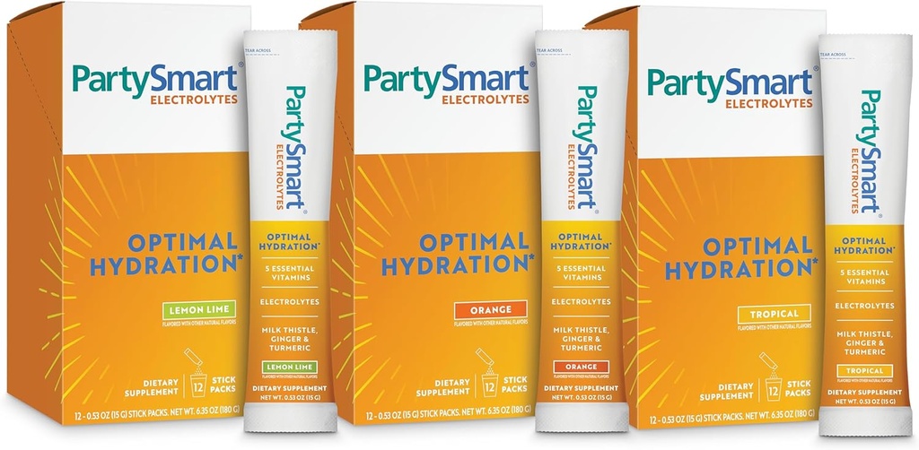Himalaya PartySmart Electrolytes, Flavor Variety Pack - understøtter optimal hydrering med C-vitamin, B12, B6, Niacin og Milk Thistle - Vegan, Gluten Free, 1330 mg af 3 Key Electrolytes per Serving