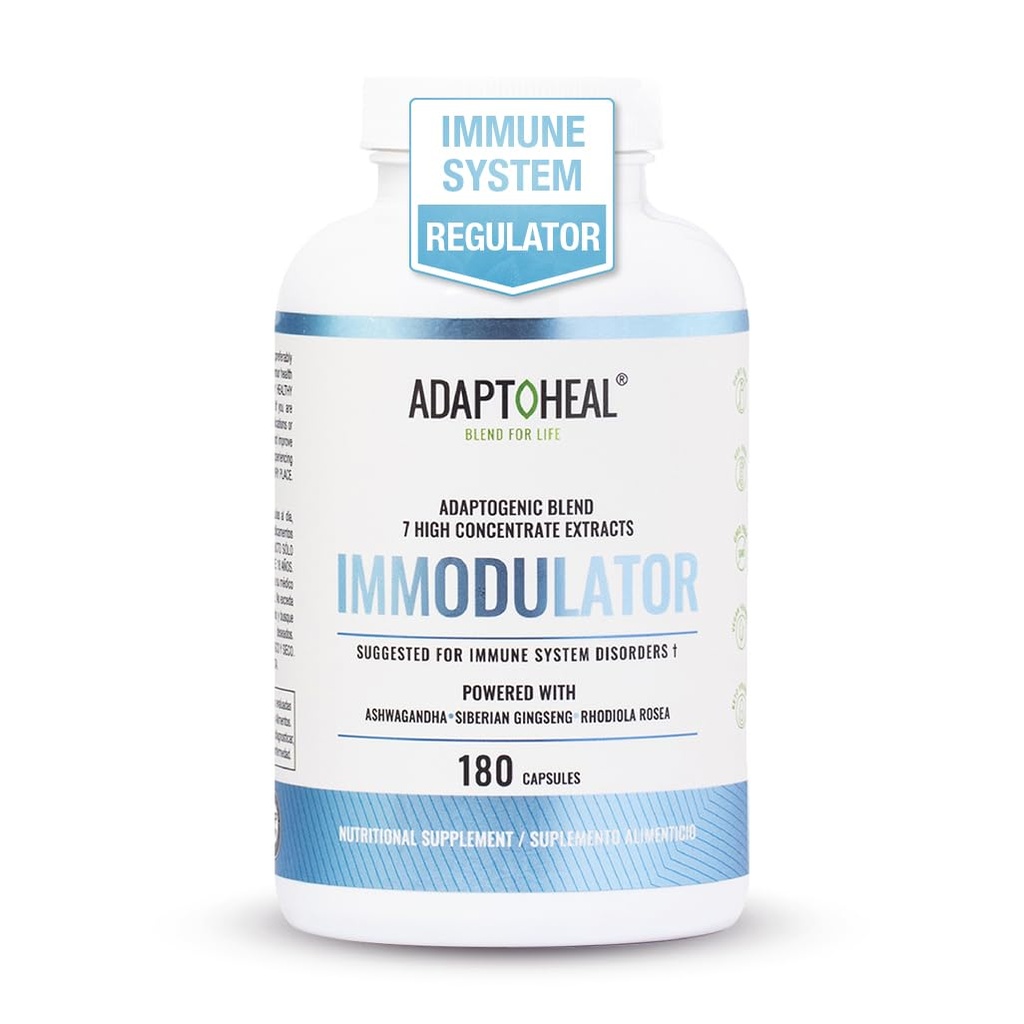ADAPTOHEAL Immodulator - Adaptogen Supplement for Well- Being, med Ginseng, Ashwagandha, Reishi Mushroom - Understøtter Stress Response, Mood Balance og immunsystem funktion (180 kapsler / 700 mg)