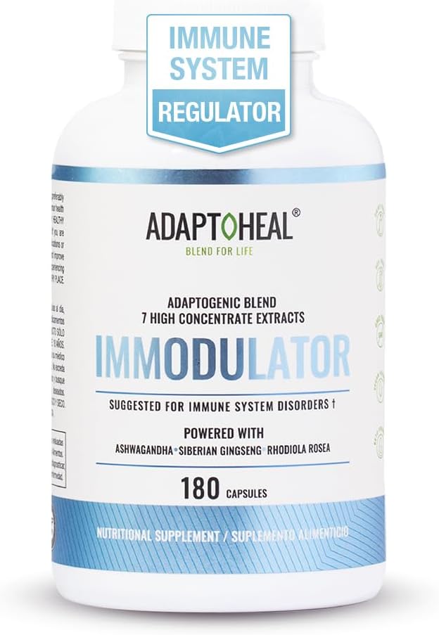 ADAPTOHEAL Immodulator - Adaptogen Supplement for Well- Being, med Ginseng, Ashwagandha, Reishi Mushroom - Understøtter Stress Response, Mood Balance og immunsystem funktion (180 kapsler / 700 mg)