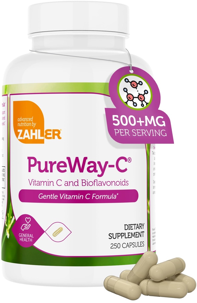 Zahler C-vitamin 500 mg - C-vitamin kapsler 500 mg med bioflavonoider - rødme på maven - immunstøtte - Gluten Free Non- GMO VIT C 500mg C-vitamin C supplement til voksne (250 Tæl)