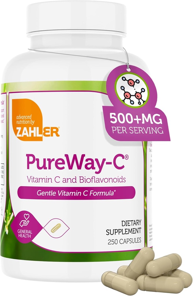 Zahler C-vitamin 500 mg - C-vitamin kapsler 500 mg med bioflavonoider - rødme på maven - immunstøtte - Gluten Free Non- GMO VIT C 500mg C-vitamin C supplement til voksne (250 Tæl)