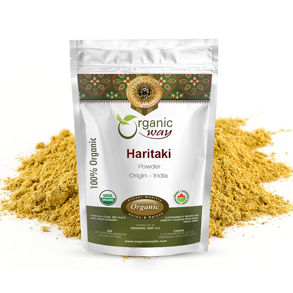 Organic Way Premium Haritaki Powder (Terminalia Chebula) - Organic & Kosher Certified Measures 124; Raw, Vegan, Non GMO & Gluten Free Measures 124; USDA Certified Measures 124; Origin - India (1LBS / 16Oz)