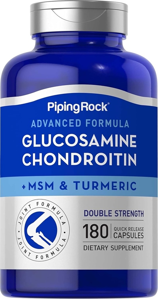 Piping Rock Glucosamin Chondroitin MSM og gurkemeje 124; 180 Kapsler • 124; Complex supplement • 124; Advanced Double Strength Formel • 124; Non- GMO, Gluten Free