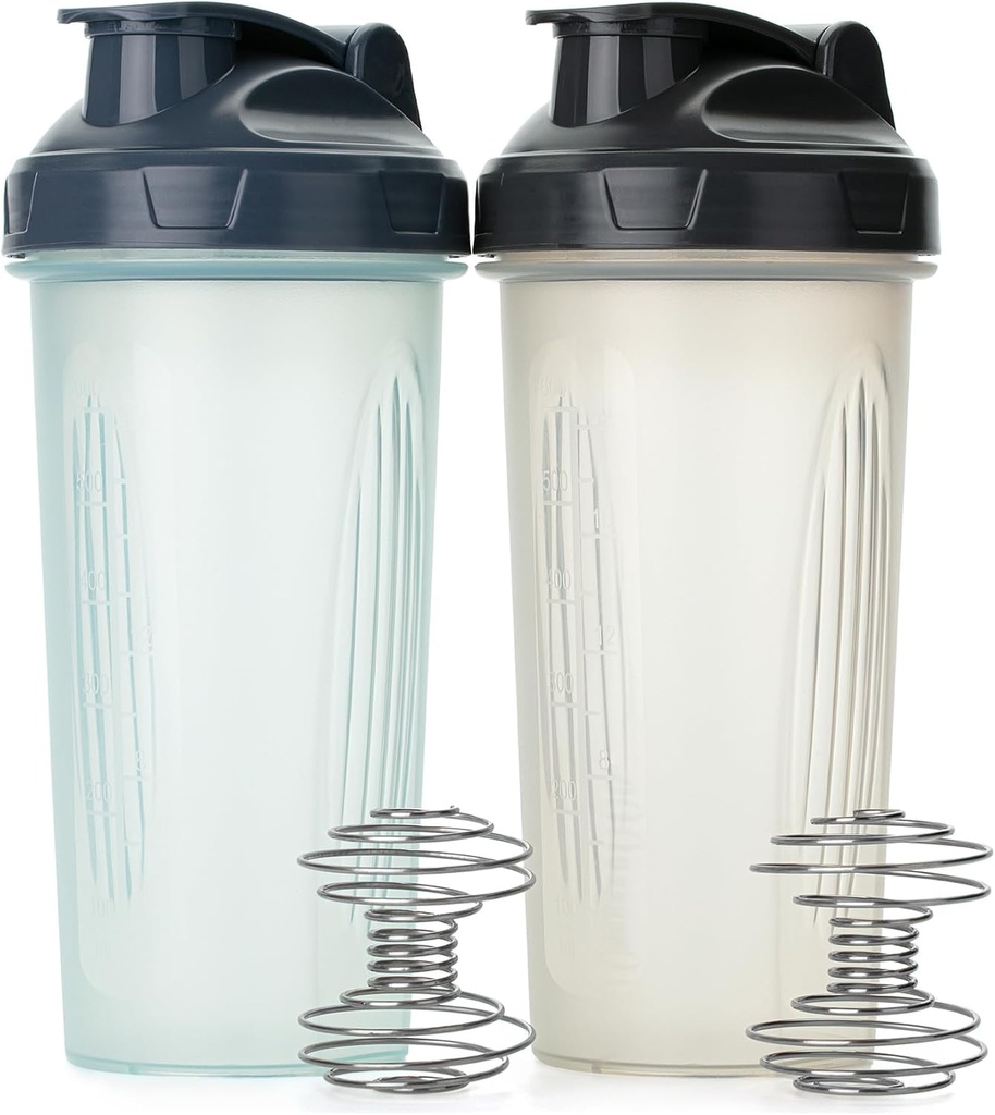 Mr. Pen- Shaker Flasker til Protein Mixes, 28 oz, 2 Pack, Clear, Protein Shaker Flaske med Wire Whisk Ball, Blender Flaske