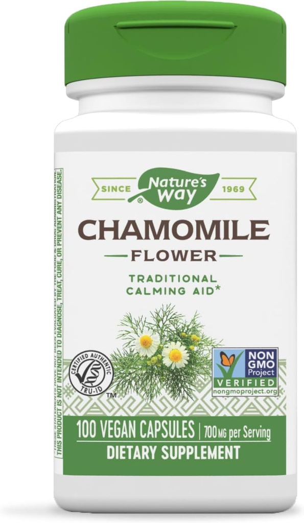 Nature 's Way Kamille Flower - 700 mg pr 2-Capsule Servering - Traditional Calming Aid * - Urtetilskud - Non- GMO projekt Verified & Gluten Free - 100 Veganske kapsler