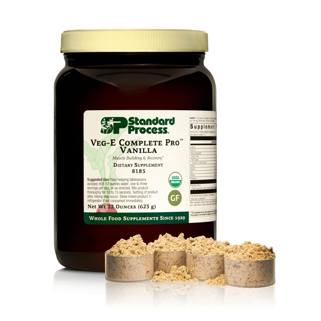 Standard Process Veg- E Complete Pro - Økologisk, Plant- baseret protein pulver til muskeltræning & inddrivelse - Understøtter hår, hud & negle - Vegan & Gluten- Free - Vanilla, 18 Servere